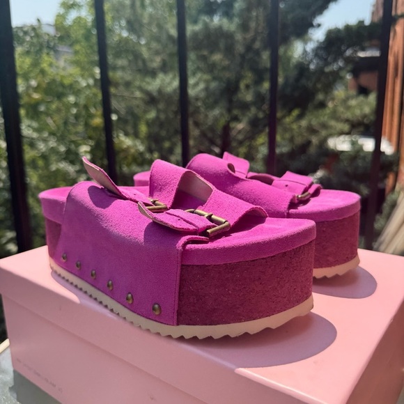 New Free People Rule Breaker Flatform Sandal Shoes Platform Suede Stud Fuchsia - Picture 7 of 17